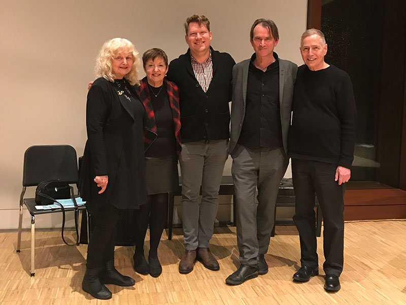 Canadian pianist Christina Petrowska Quilico, Contemporary Showcase Festival Coordinator Janet Fothergill, Dean of the Oscar Peterson School Jeremy Trupp, Flute Faculty at the Oscar Peterson School Jamie Thompson, Contemporary Showcase Festival Volunteer Gerald Martindale